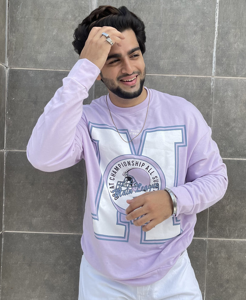 Purple Great Champions Print Oversize Drop Shoulder T Shirt
