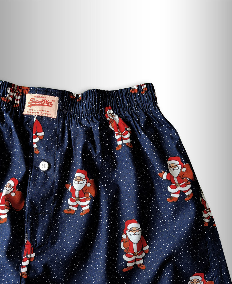 Blue Dotted Santa Print Boxer