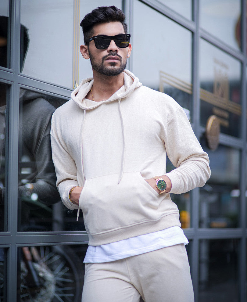 Beige Oversize Hoodie With Baggy Track Pant