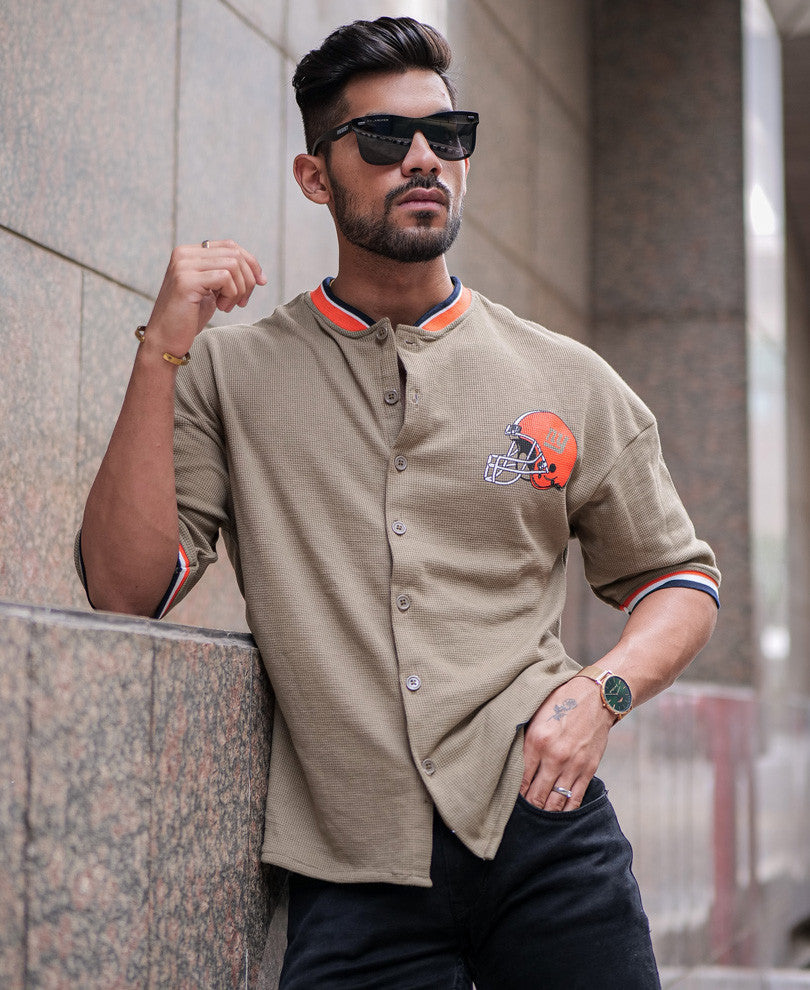 Beige Baseball Oversize Drop Shoulder T Shirt