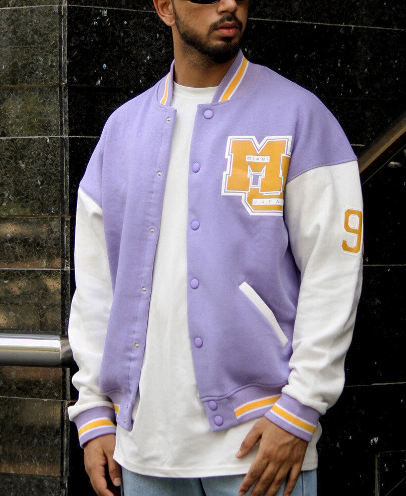 Purple Varsity Baseball Oversize Drop Shoulder Jacket