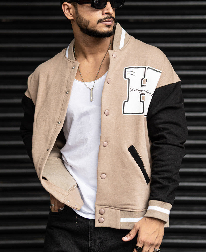 Beige Varsity Oversize Jacket