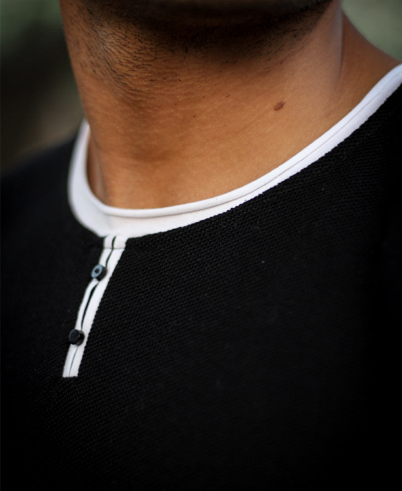 Black Basic Henley Full Sleeves T Shirt