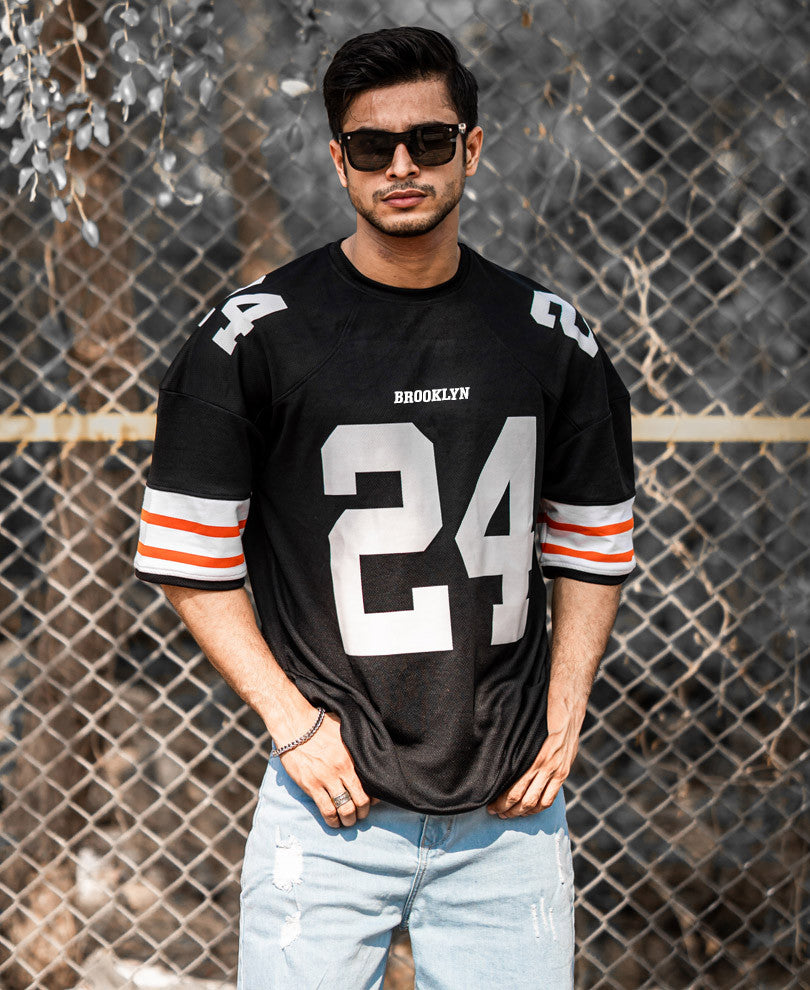Black 24 Browns Print Oversize Drop Shoulder T Shirt