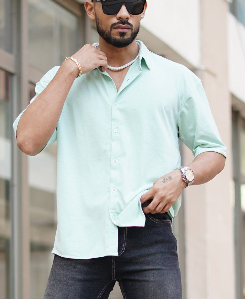 Pista Green Back Print Oversize Drop Shoulder Shirt