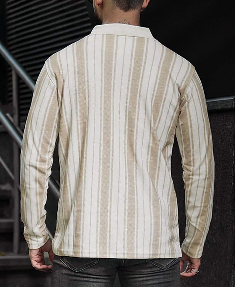 Multi Colour Zipper Stripes Regular Fit Full Sleeves T Shirt
