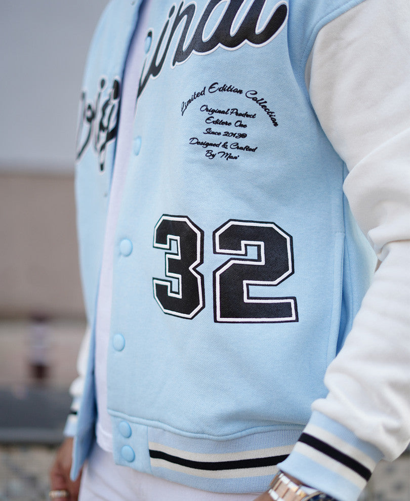 Sky Blue Original Print Oversize Varsity Jacket