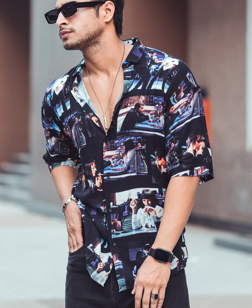 Black Pulp Fiction Oversize Drop Shoulder Shirt