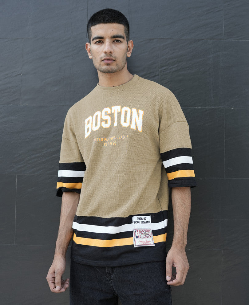 Beige Boston Oversize Drop Shoulder T Shirt