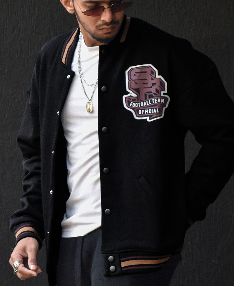 Black Back Print Oversize Varsity Jacket D