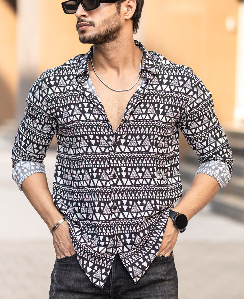 Black Ethnic Print Full Sleeves Shirt