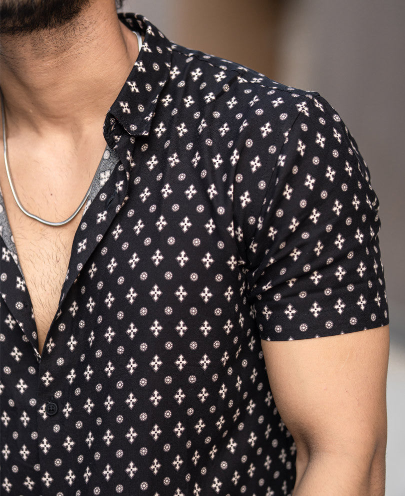 Black Paisley Print Half Sleeves Shirt