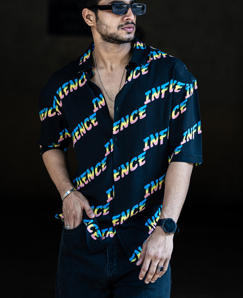 Black Influence Print Oversize Drop Shoulder Shirt