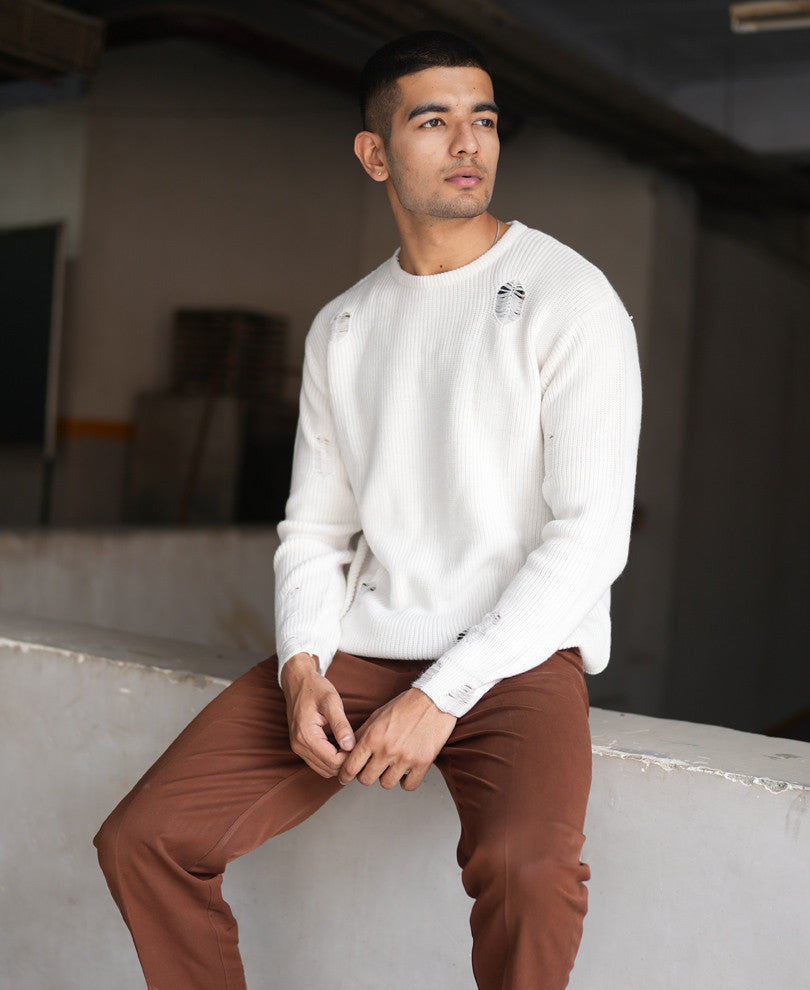 White Round Neck Full Sleeves Sweatshirt