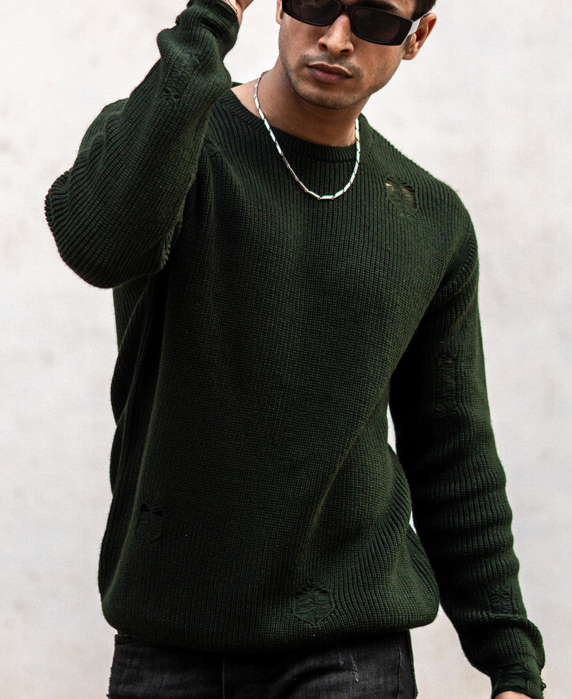Olive Green Round Neck Full Sleeves Sweatshirt