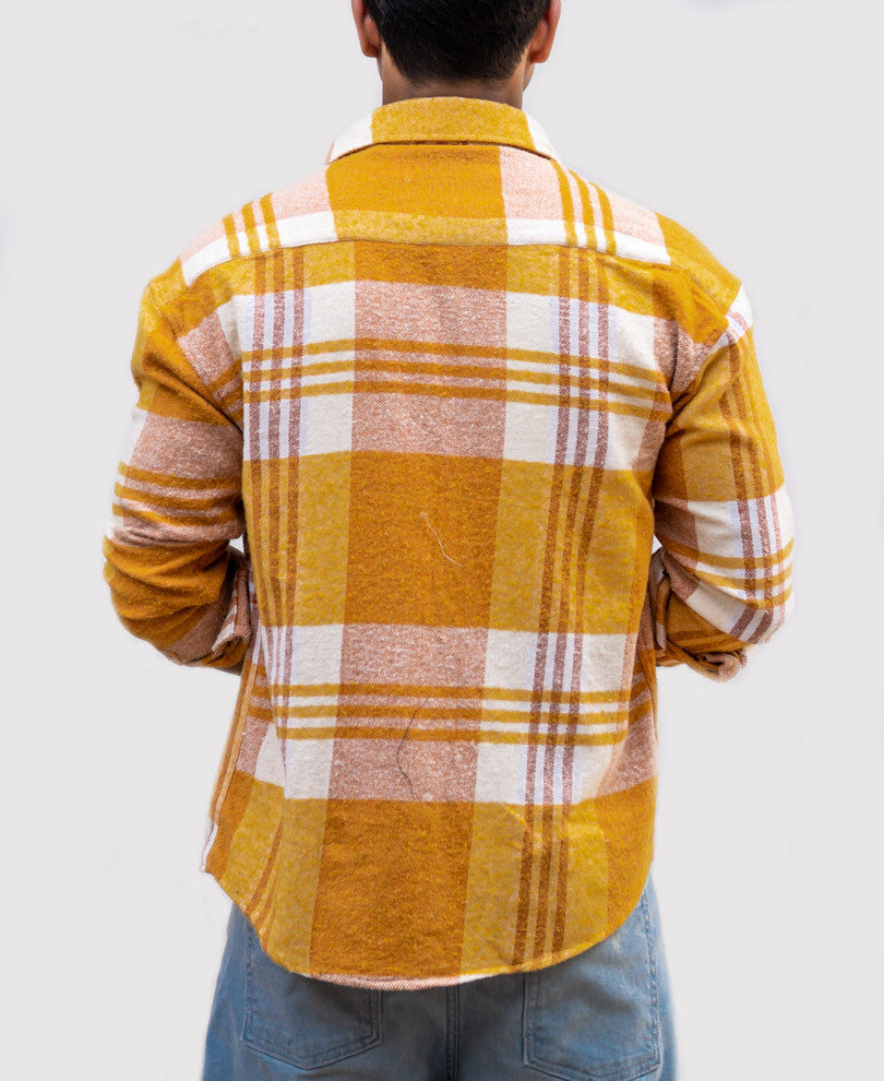 Mustard Pocket Checks Oversize Drop Shoulder Shirt