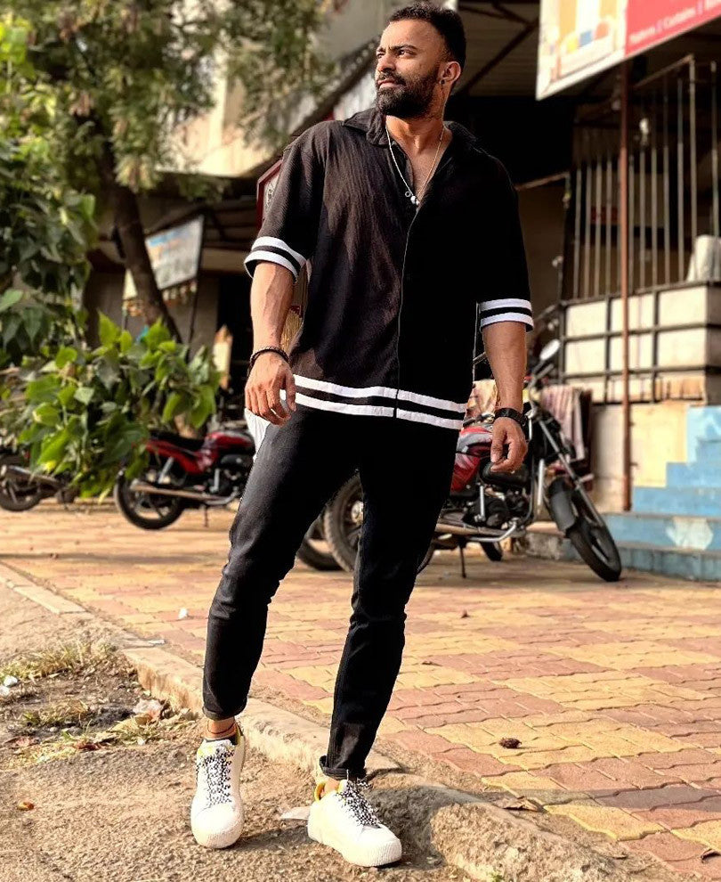 Black Button Style Oversize Drop Shoulder T Shirt