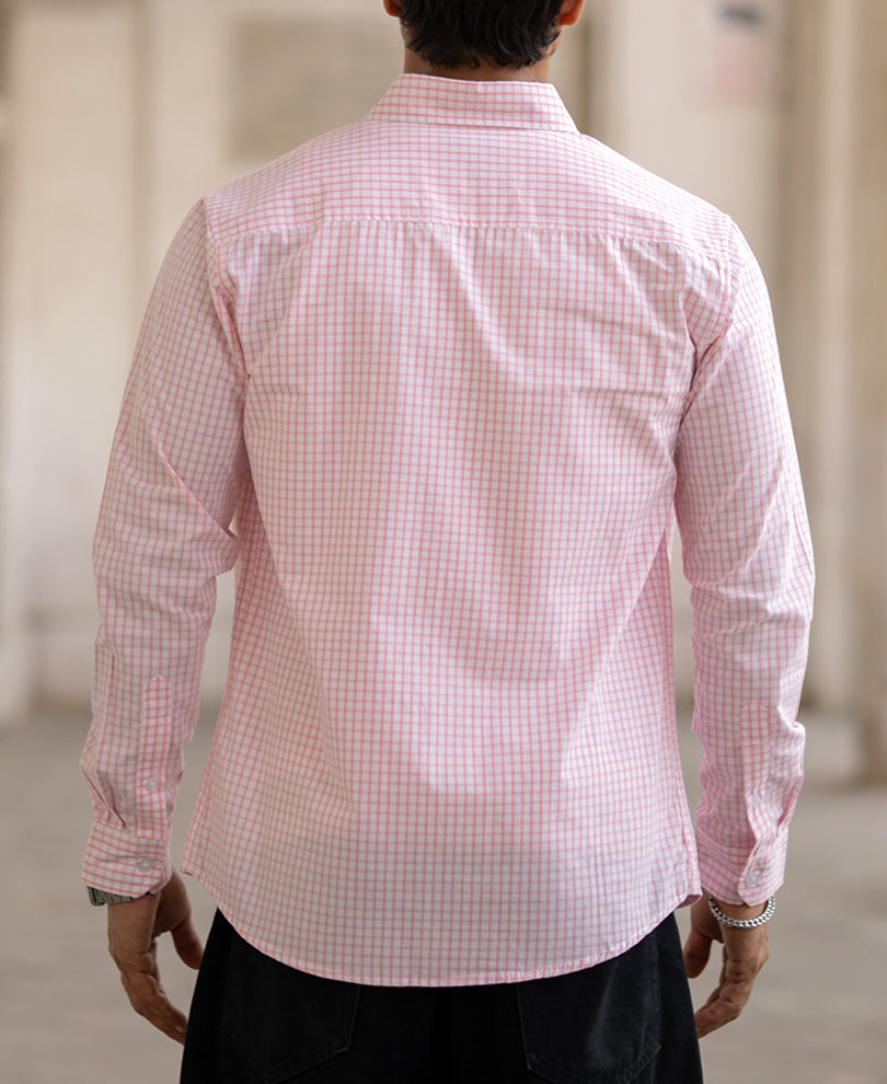 Pink Small Checked Regular Fit Full Sleeves Shirt