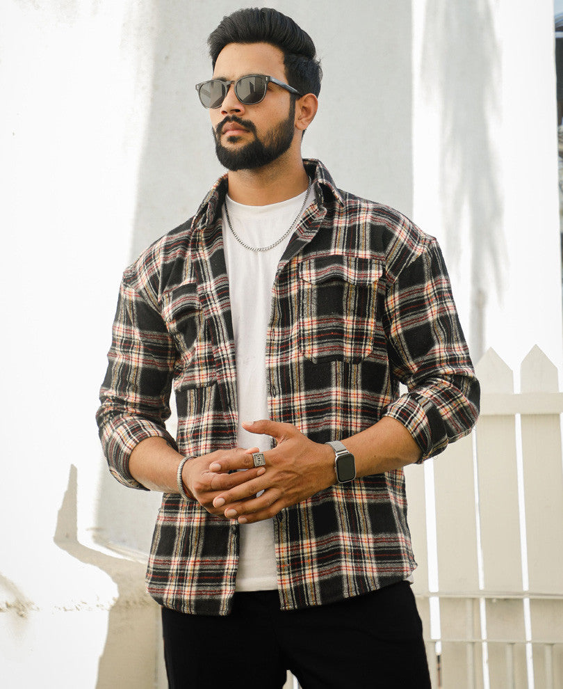 Black And Red Check Oversize Drop Shoulder Shirt