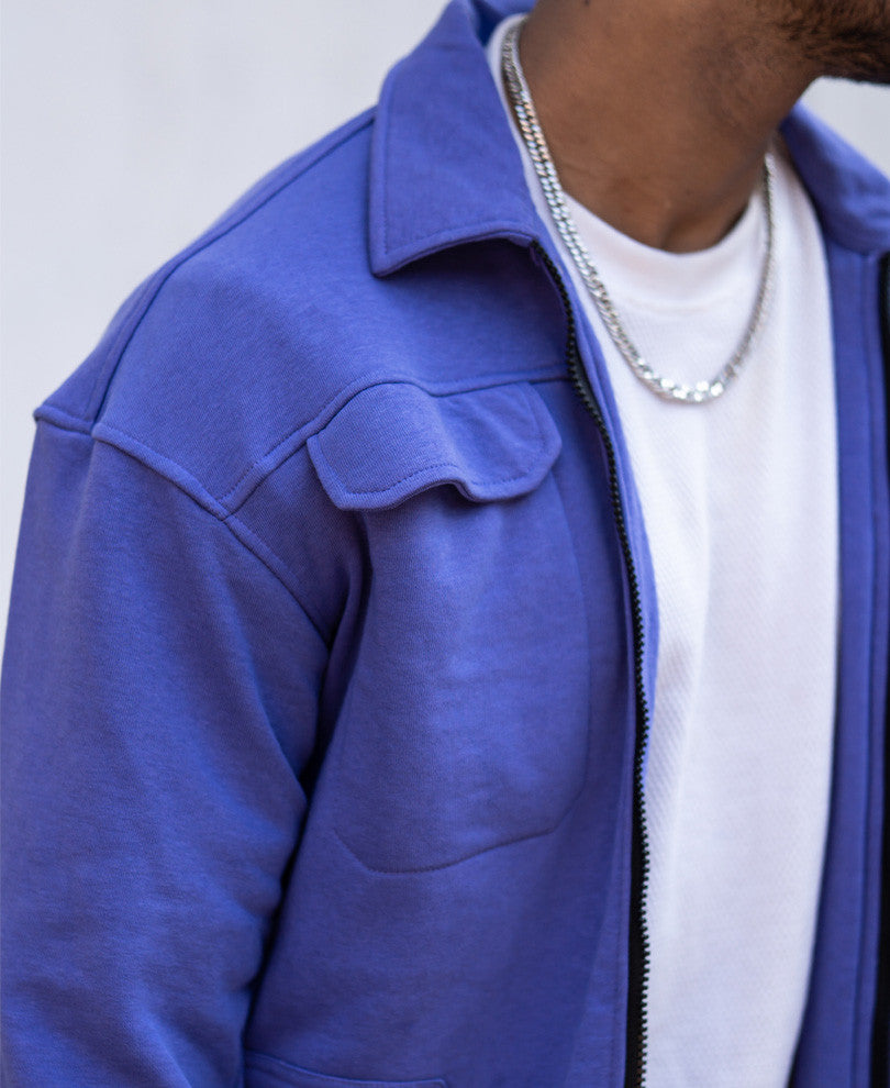 Purple Zipper Oversize Drop Shoulder Shirt