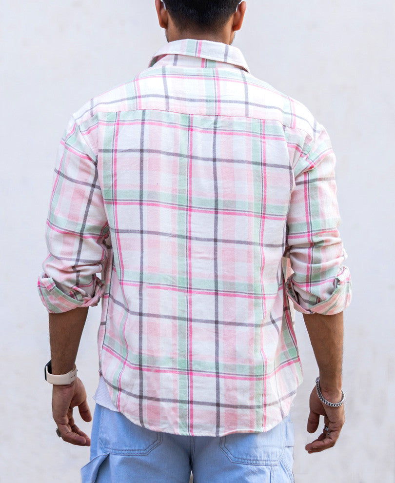 Light Pink Check Oversize Drop Shoulder Shirt
