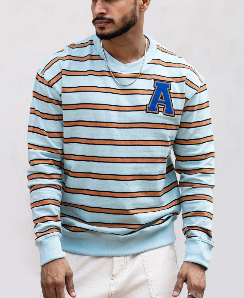 Sky Blue Stripes Full Sleeves T Shirt
