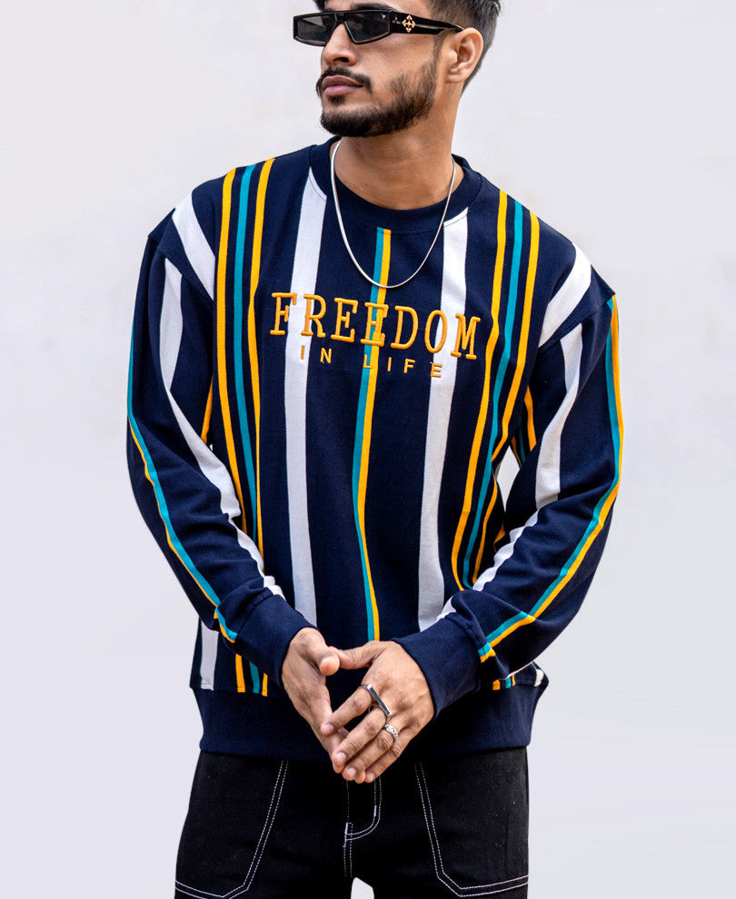 Multi Color Vertical Stripes Oversize Drop Shoulder T Shirt