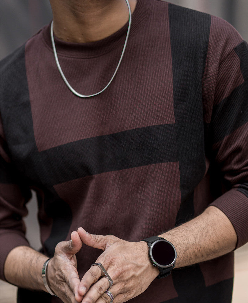 Brown Stripe Oversize Drop Shoulder T Shirt