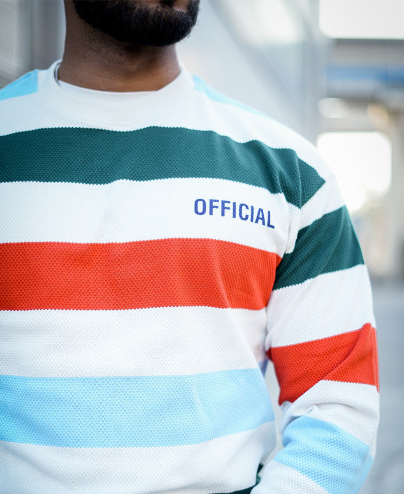 White Official Stripe Print Oversize Drop Shoulder T Shirt