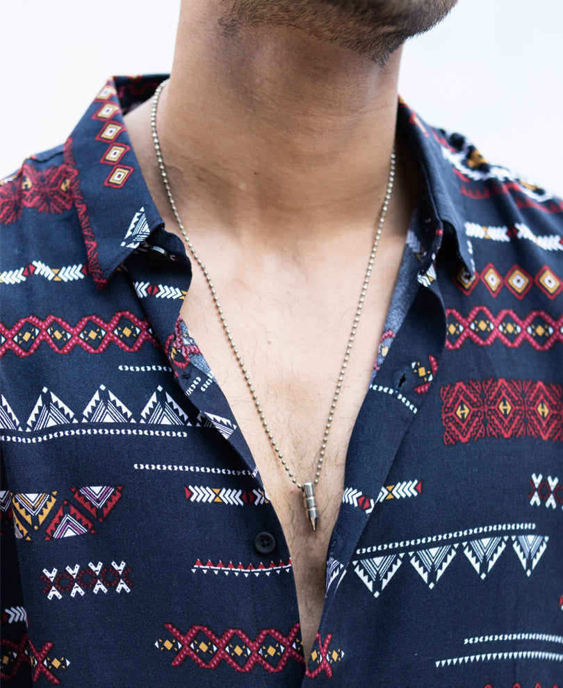 Blue Mix Print Half Sleeves Shirt