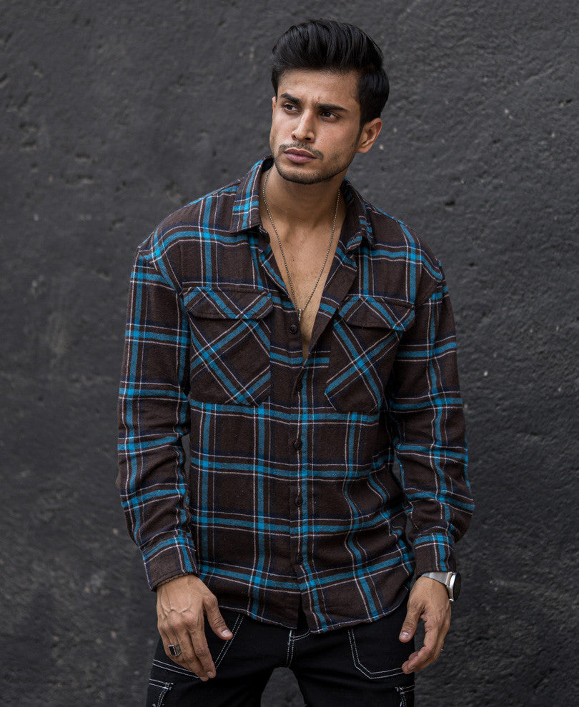 Dark Brown Checks Oversize Drop Shoulder Shirt