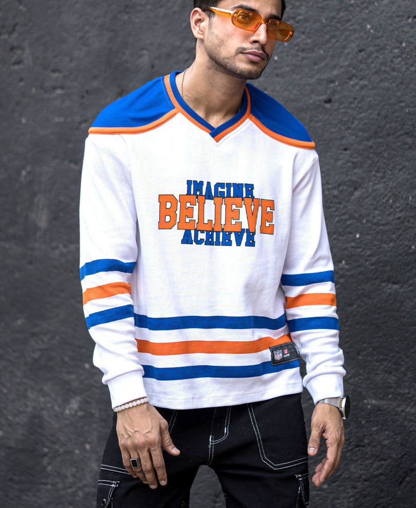 White Believe Print Oversize Drop Shoulder T Shirt
