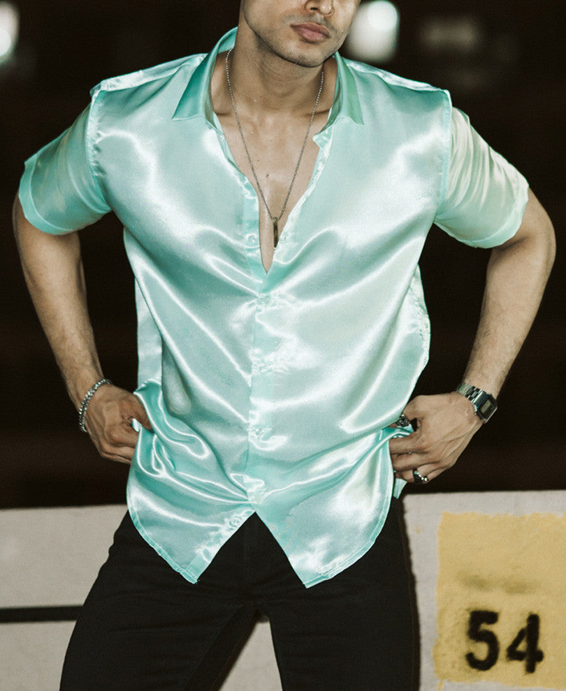 Moonlight Jade Color Satin Half Sleeves Shirt