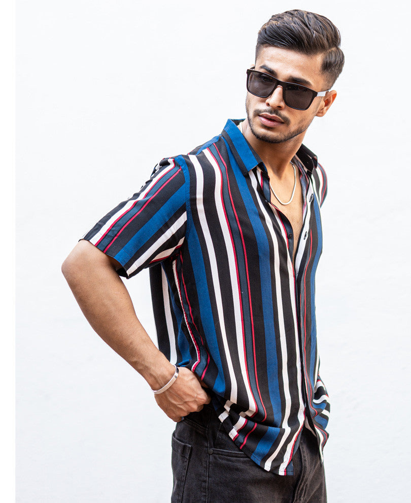 Multi Vertical Striped Half Sleeves Shirt