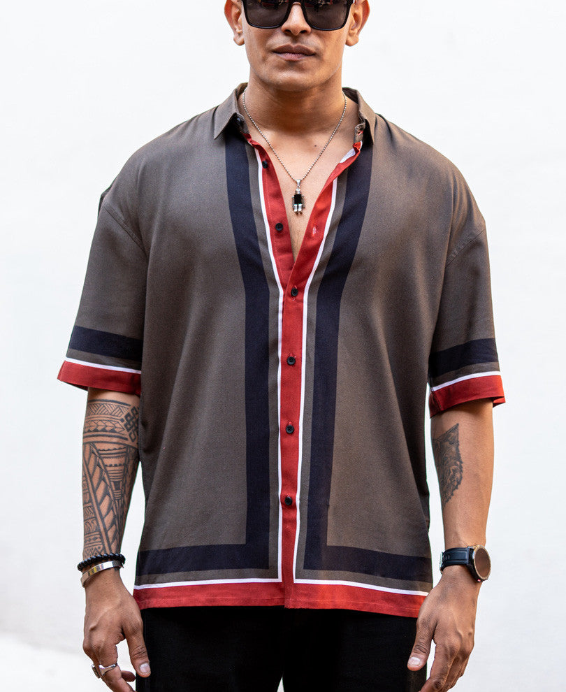 Dark Grey Bottom Striped Oversize Drop Shoulder Shirt