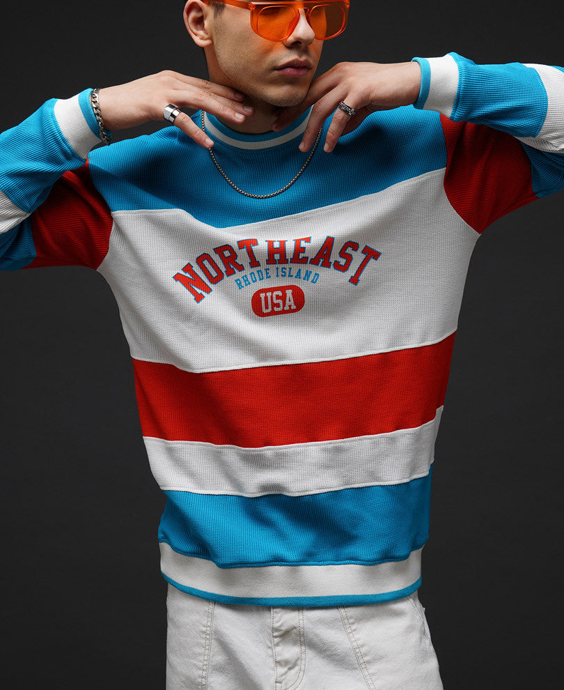Blue Color Panel Oversize Drop Shoulder T Shirt