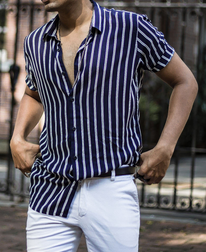 Blue Mini Stripes Half Sleeves Shirt