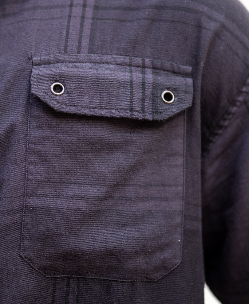 Dark Grey Double Pocket Checks Oversize Drop Shoulder Shirt