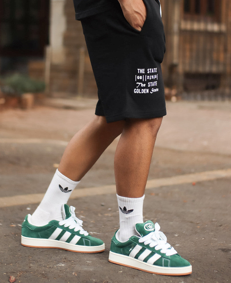 Black California Print Shorts