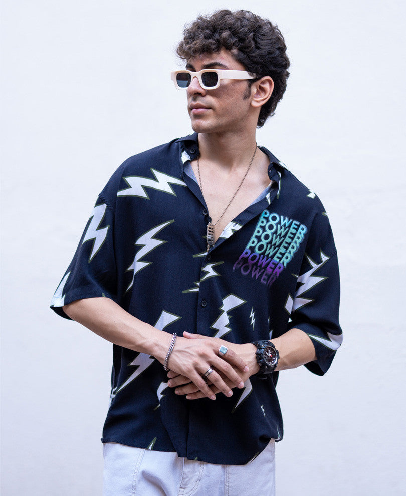 Black Power Print Oversize Drop Shoulder Shirt