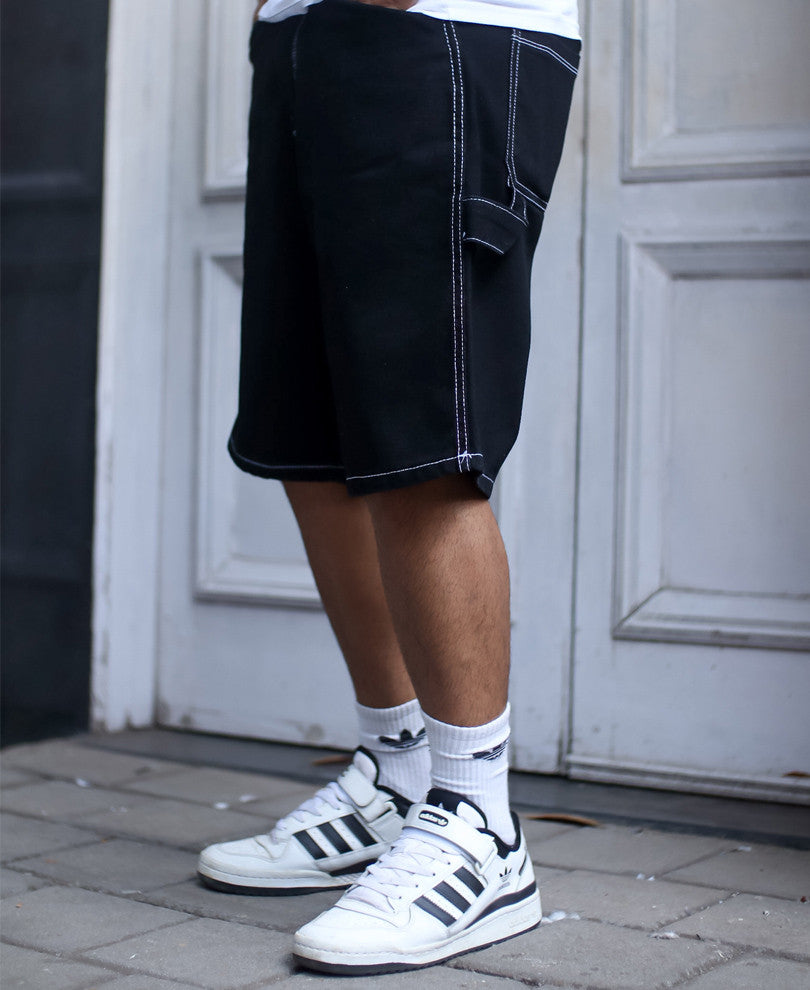 Black Contrast Stitch Jeans Shorts