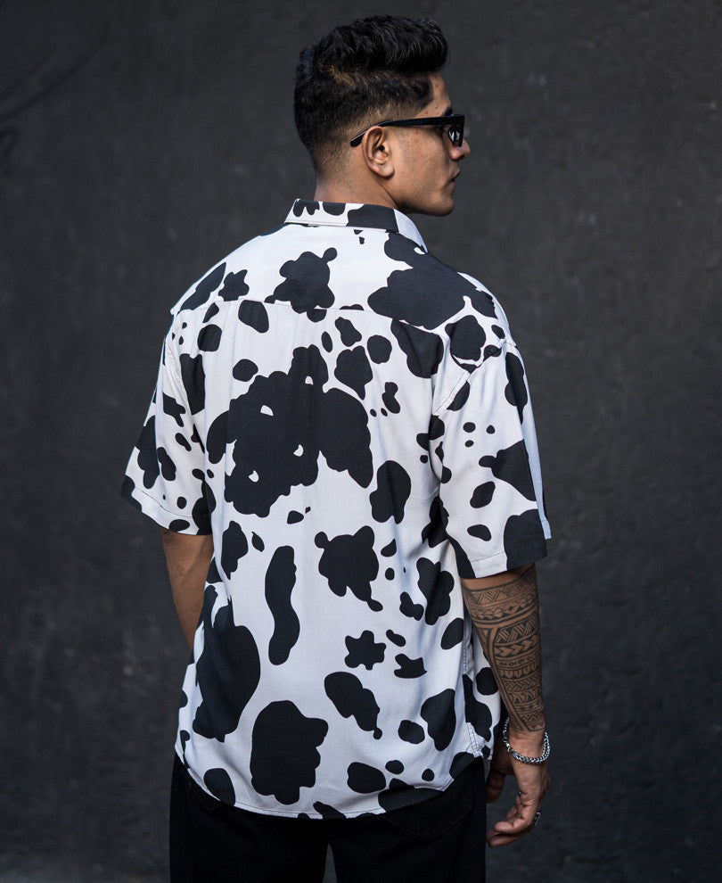 Black And White Animal Print Oversize Drop Shoulder Shirt