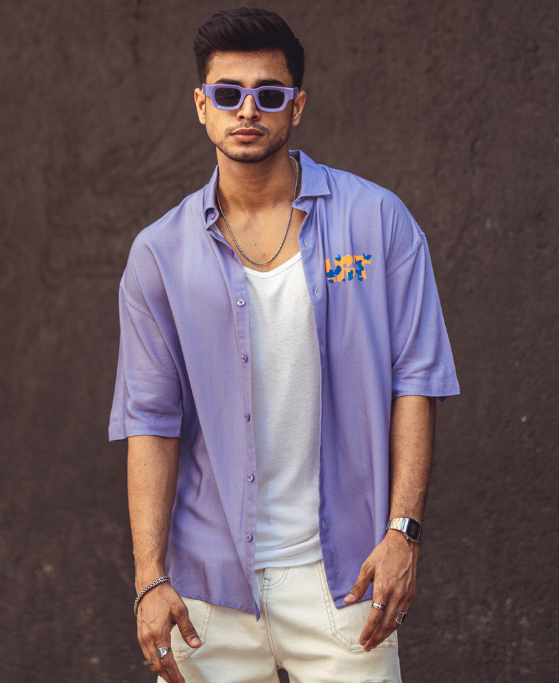 Purple Art Back Print Oversize Drop Shoulder Shirt