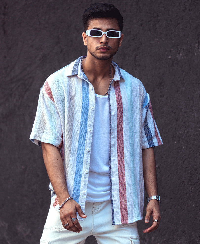 Multi Color Striped Structured Oversize Drop Shoulder Shirt