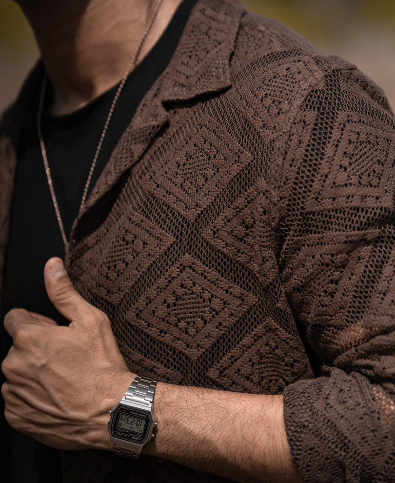 Dark Brown Sheer Pattern Full Sleeves Shirt
