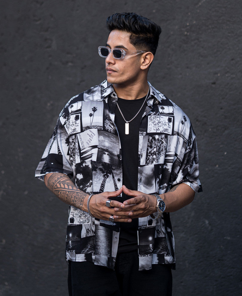Black Frame Art Print Oversize Drop Shoulder Shirt