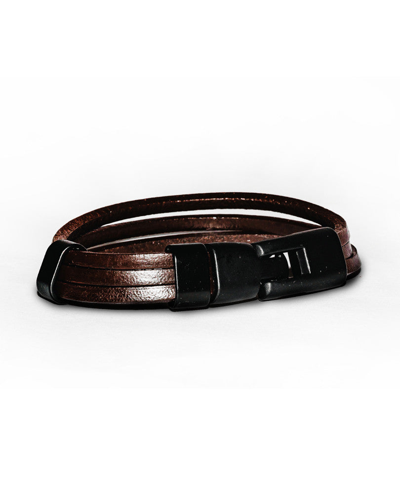 Dark Brown Leather Bracelet Metal Lock