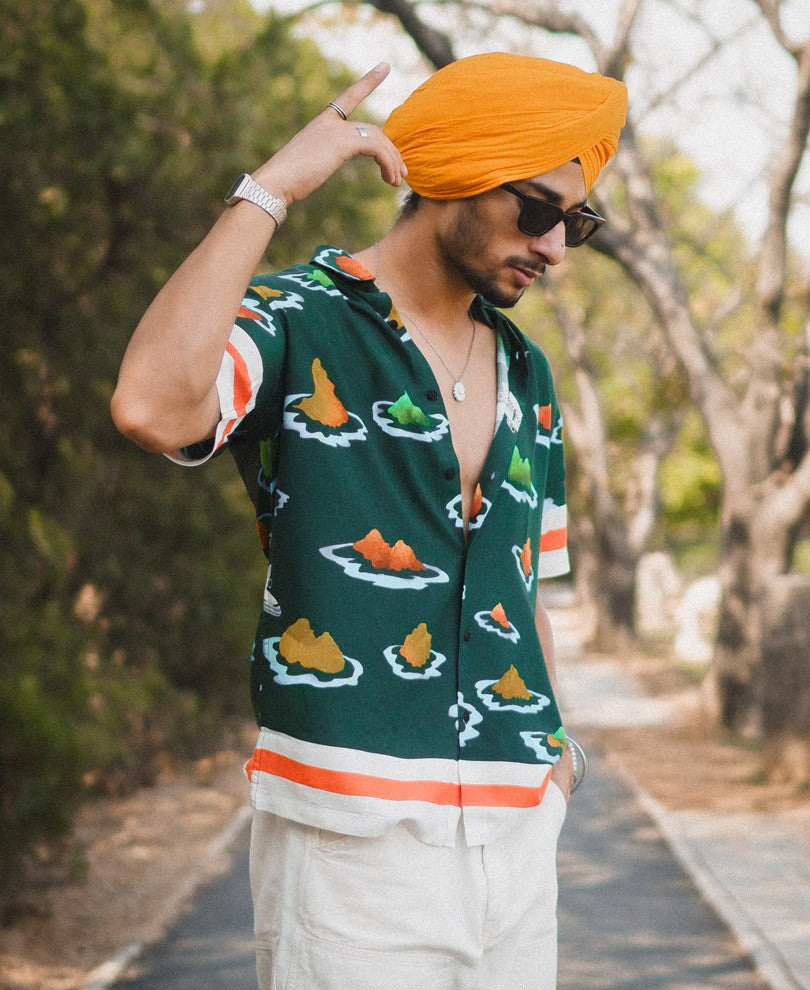 Green Hawaiian Print Half Sleeves Shirt