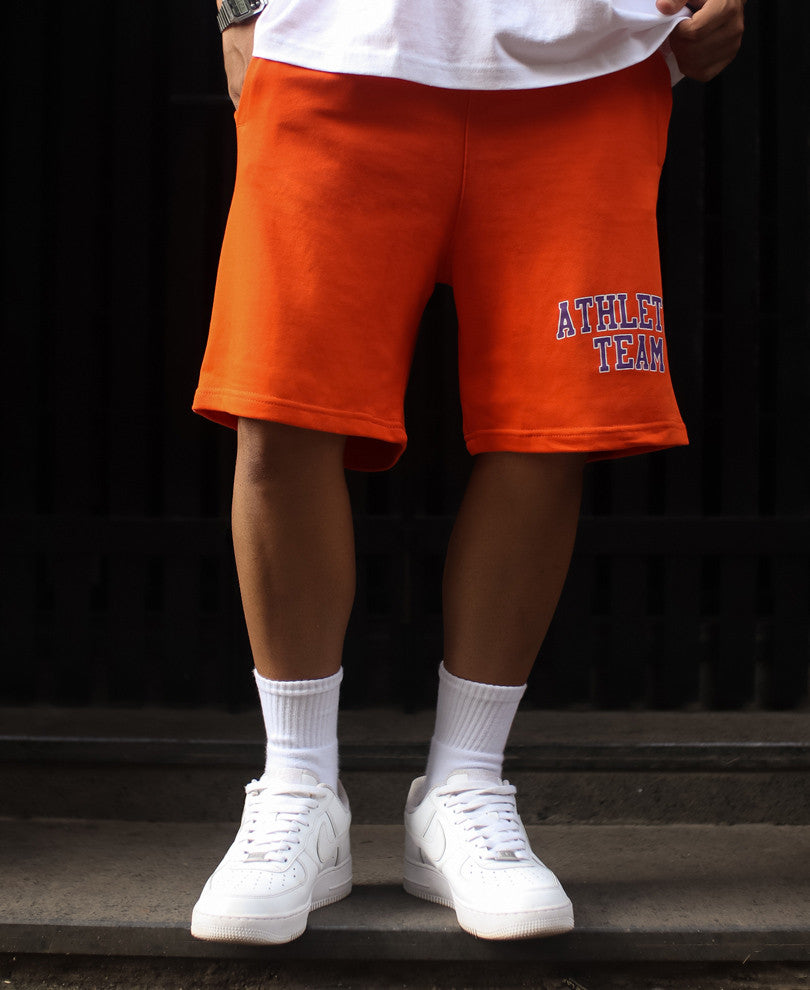 Orange Athletic Team Print Shorts