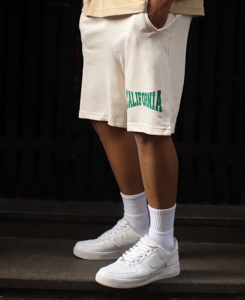 Light Beige California Print Shorts